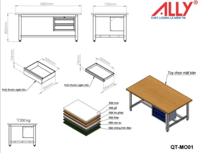 Bàn cơ khí thao tác MO ALLY QT-MO01