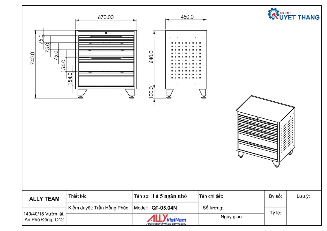 Bảng vẽ tủ đựng đồ nghề ALLY QT-05.04N