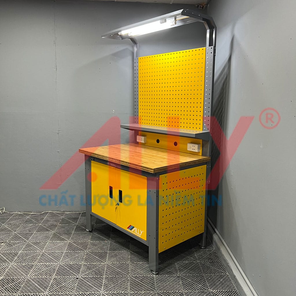 bàn nguội thao tác cơ khí ALLY-QT-BN14, bàn nguội cơ khí, bàn nguội công nghiệp, bàn nguội cơ khí có hộc tủ, bàn nguội khung thép sơn tĩnh điện