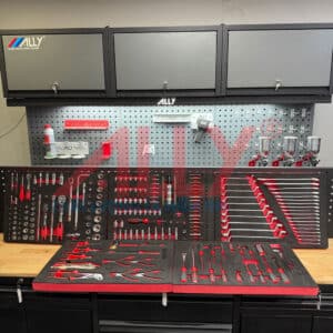 Bộ dụng cụ hơn 300 chi tiết ALLY đa năng gồm kìm, búa, cờ lê, tua vít và phụ kiện, thiết kế gọn gàng, dễ dùng cho gia đình và thợ sửa chữa.
