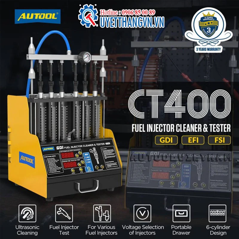 Thiết Bị Kiểm Tra Và Súc Rửa Kim Phun Xăng Điện Tử Và Trực Tiếp Autool (CT400)