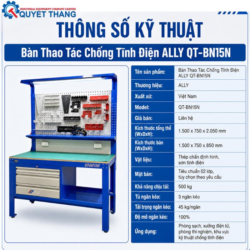 TS_Bàn Thao Tác Chống Tĩnh Điện ALLY QT-BN15N