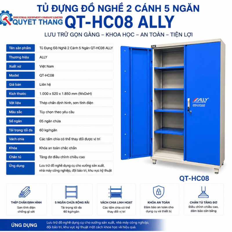 TS_Tủ Đựng Đồ Nghề 2 Cánh 5 Ngăn QT-HC08 ALLY