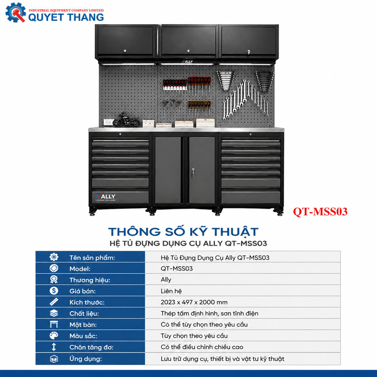 Thông số kỹ thuật Hệ Tủ Đựng Dụng Cụ Ally QT-MSS03 