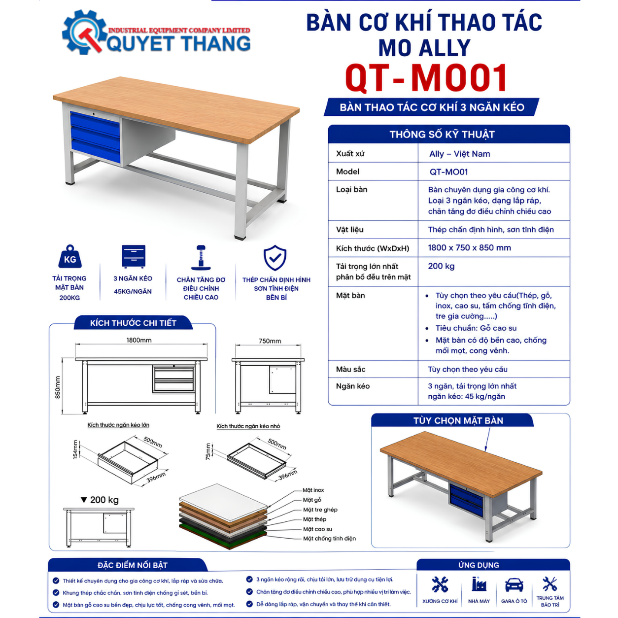 Bàn Cơ Khí Thao Tác MO ALLY QT-MO01 - Ảnh 3
