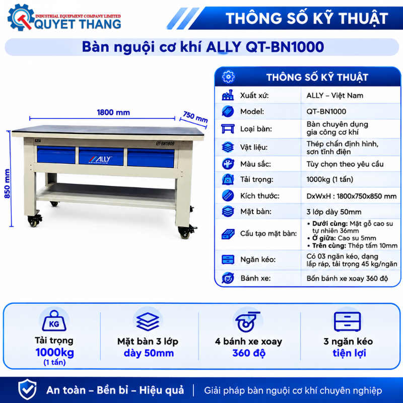 Bàn Nguội Cơ Khí ALLY QT-BN1000 - Ảnh 4