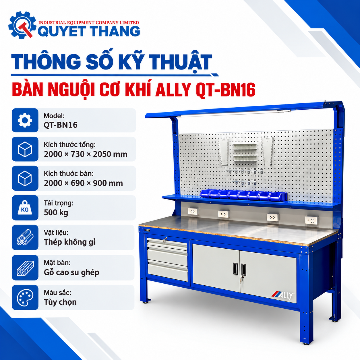 Thông số kỹ thuật bàn nguội cơ khí ALLY QT-BN16