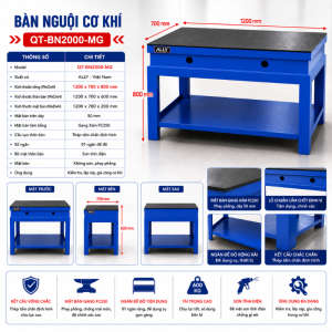 Thông số kỹ thuật Bàn nguội cơ khí mặt gang QT-BN2000-MG