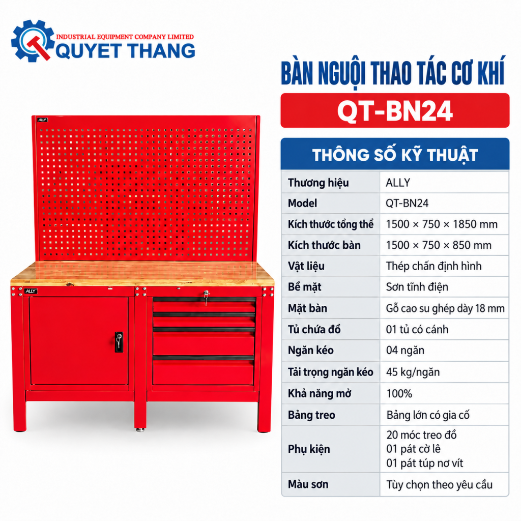 Thông số kỹ thuật Bàn nguội thao tác cơ khí ALLY QT-BN24