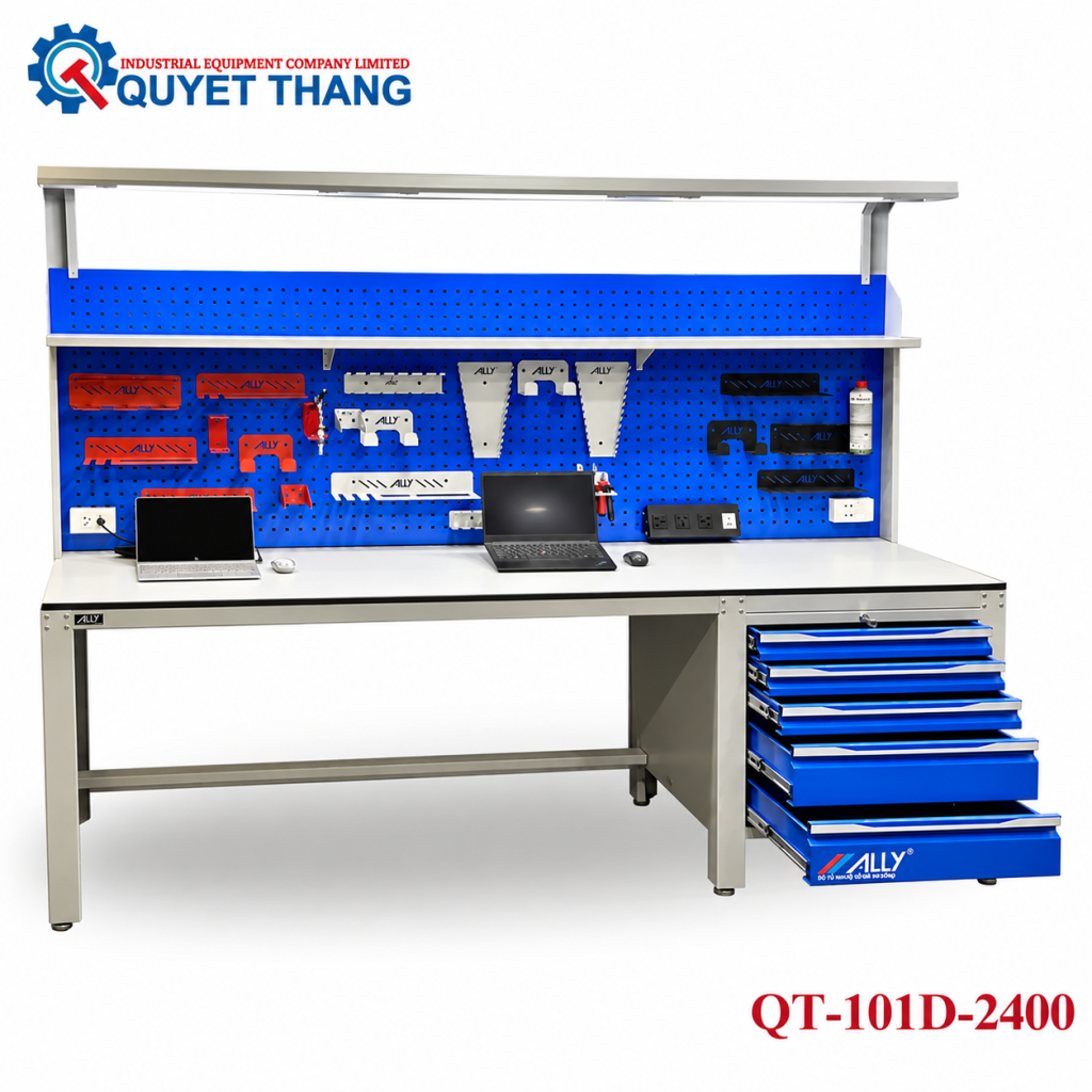 Bàn thao tác cơ khí ALLY QT-101D-2400 phù hợp với nhà xưởng lớn và có nhiều công năng 