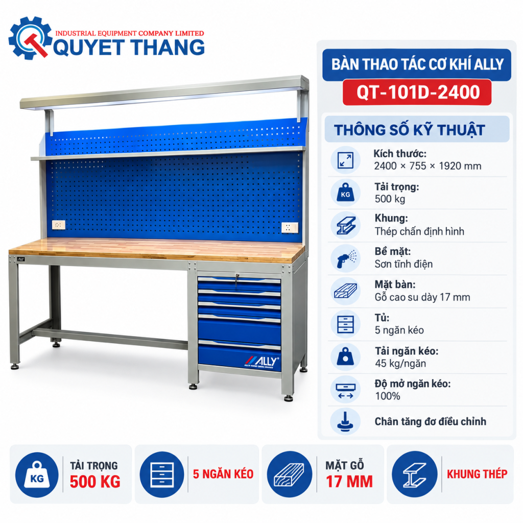 Thông số kỹ thuật Bàn thao tác cơ khí ALLY QT-101D-2400
