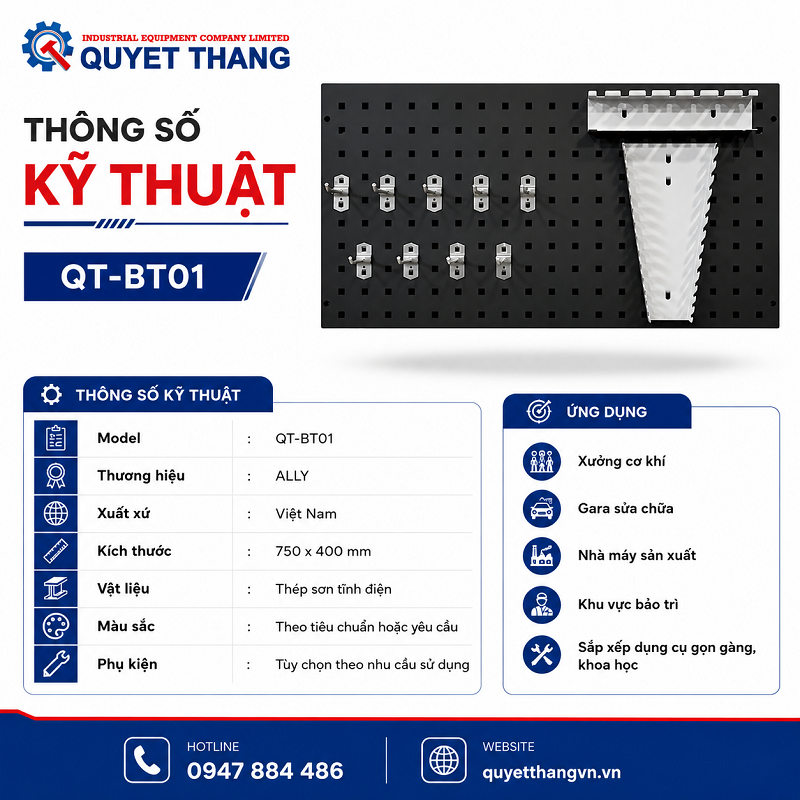 Thông số kỹ thuật bảng treo đồ nghề Ally QT-BT01