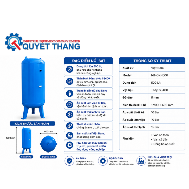 Bình chứa khí 500L MT-BKN500 - Ảnh 2