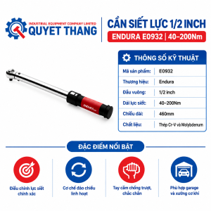 Thông số lỹ thuật Cần Siết Lực 1/2 Inch Endura E0932 40–200Nm