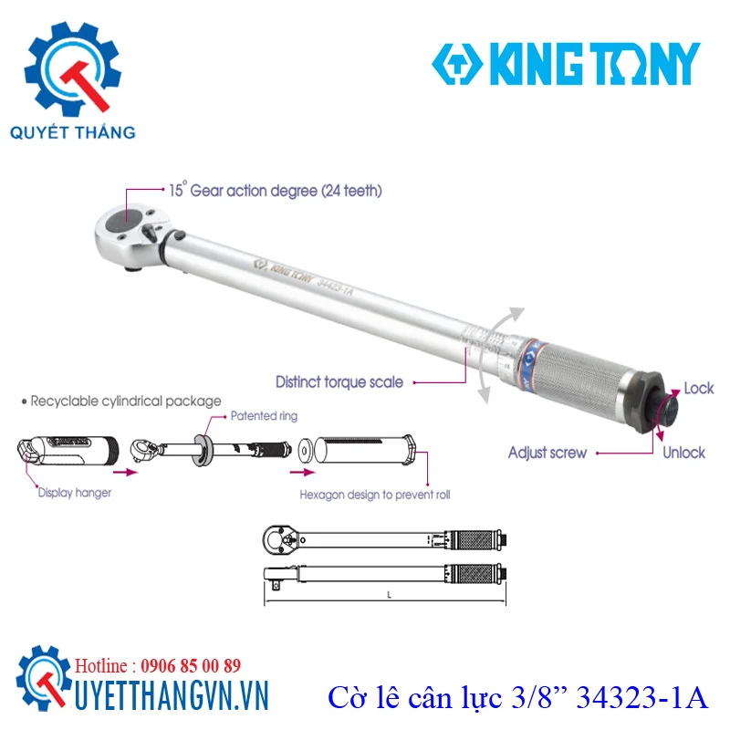 Cờ lê cân lực 3/8" 5~25 Nm 343323-1a kingtony