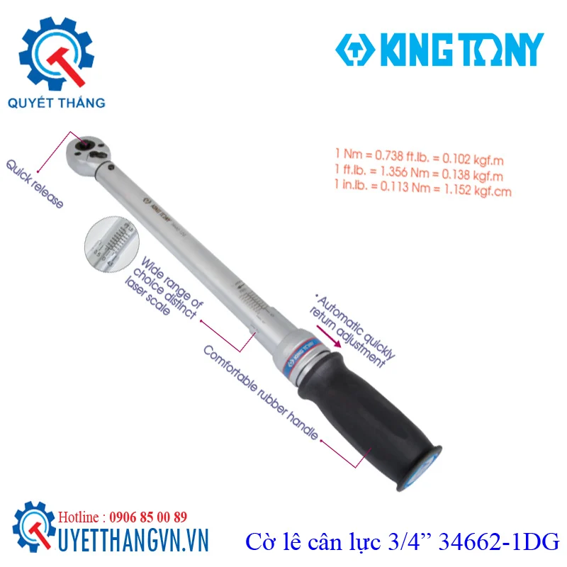 Cờ lê cân lực 3/4" 100~600 Nm 34662-1dg-kingtony