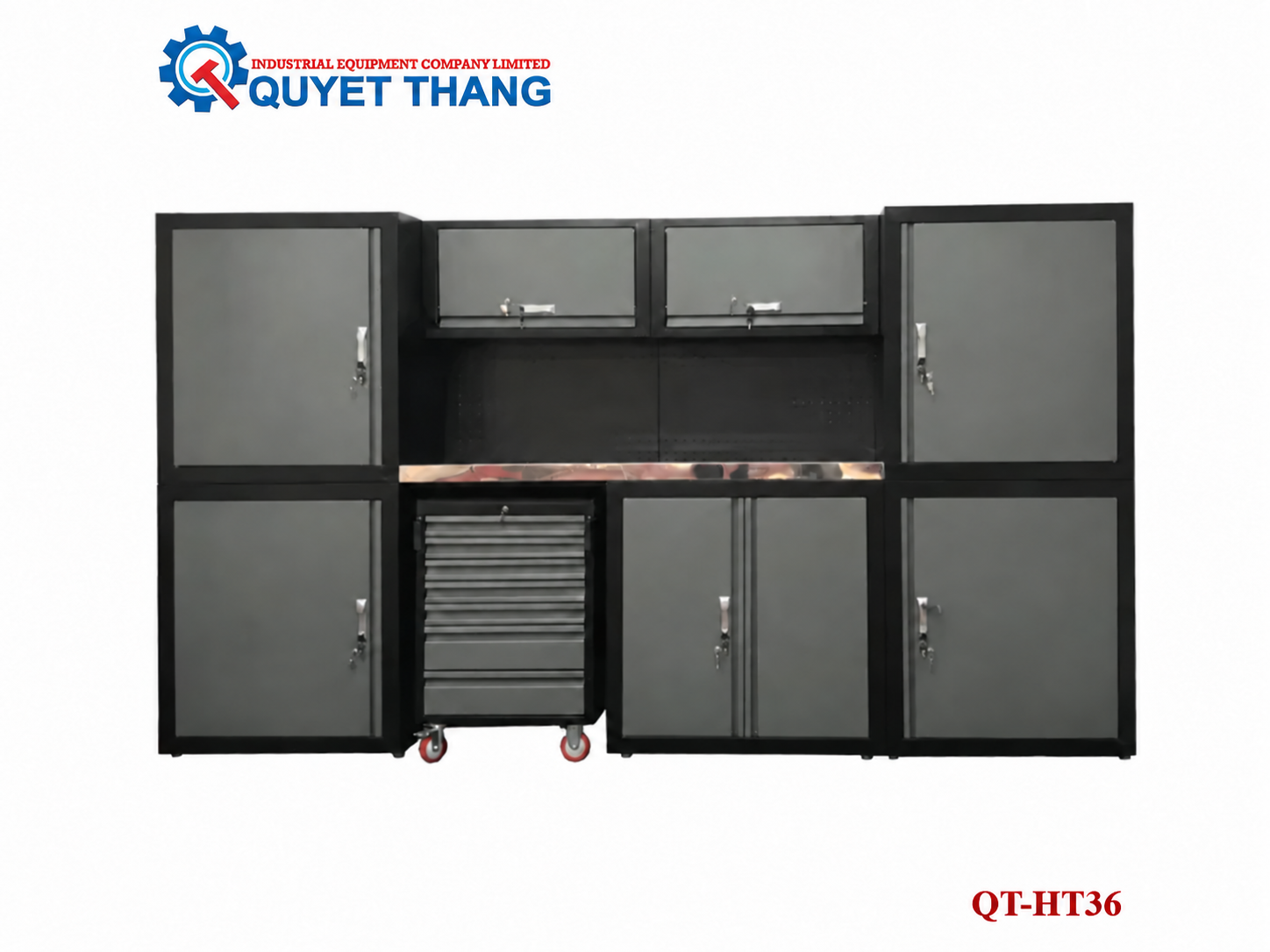 Hệ tủ 3.6m Garage Home ALLY QT-HT36 là giải pháp lưu trữ và thao tác chuyên nghiệp