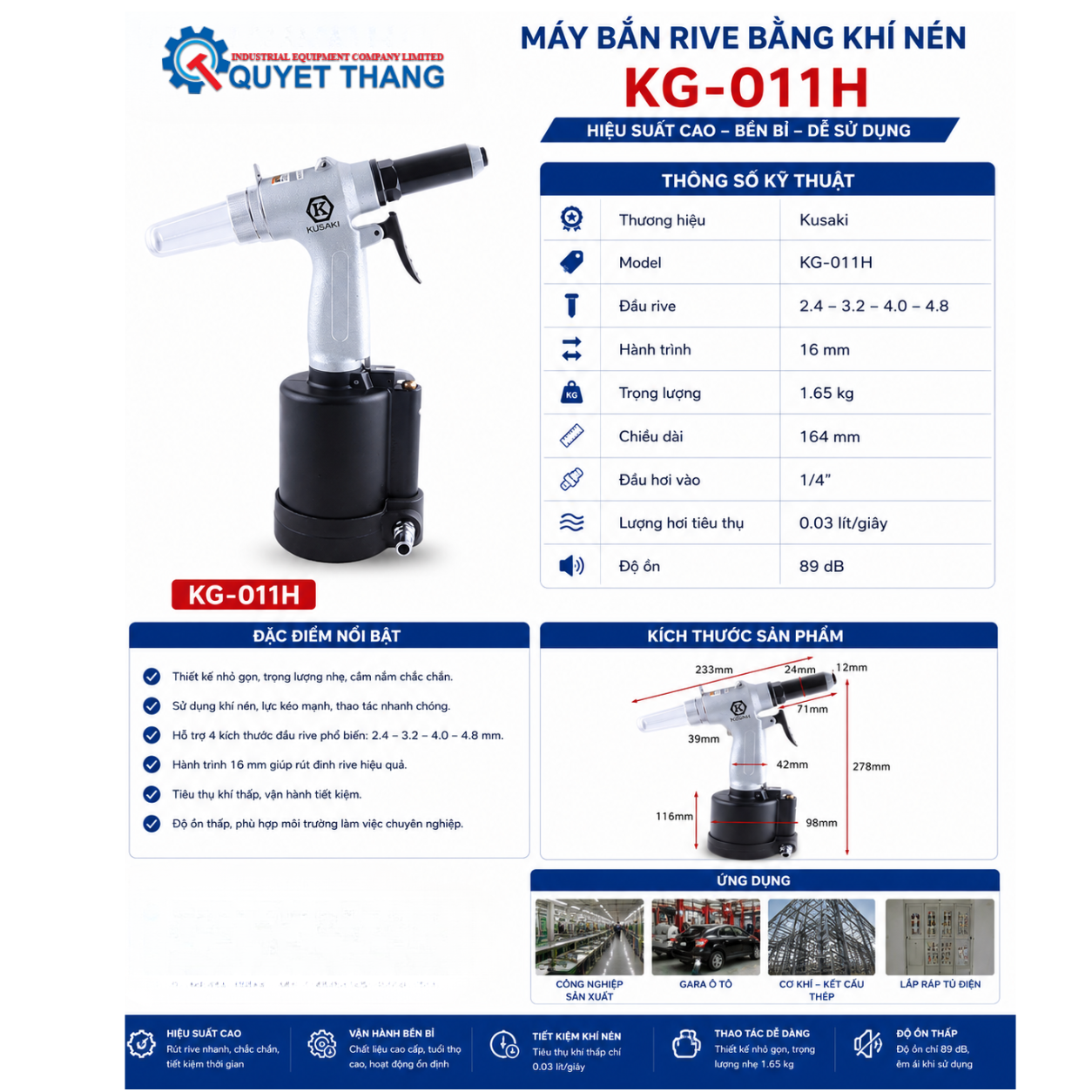 Máy Bắn Rive Bằng Khí Nén KG- 011H - Ảnh 3