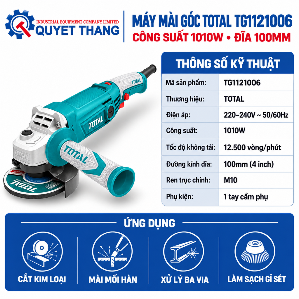 Thông số kỹ thuật Máy mài góc TOTAL TG1121006 công suất 1010W đĩa 100mm