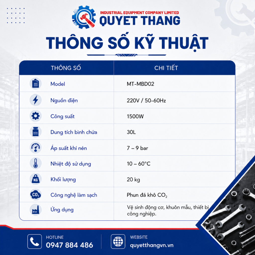 Thông số kỹ thuật máy phun đá khô MT-MBD02