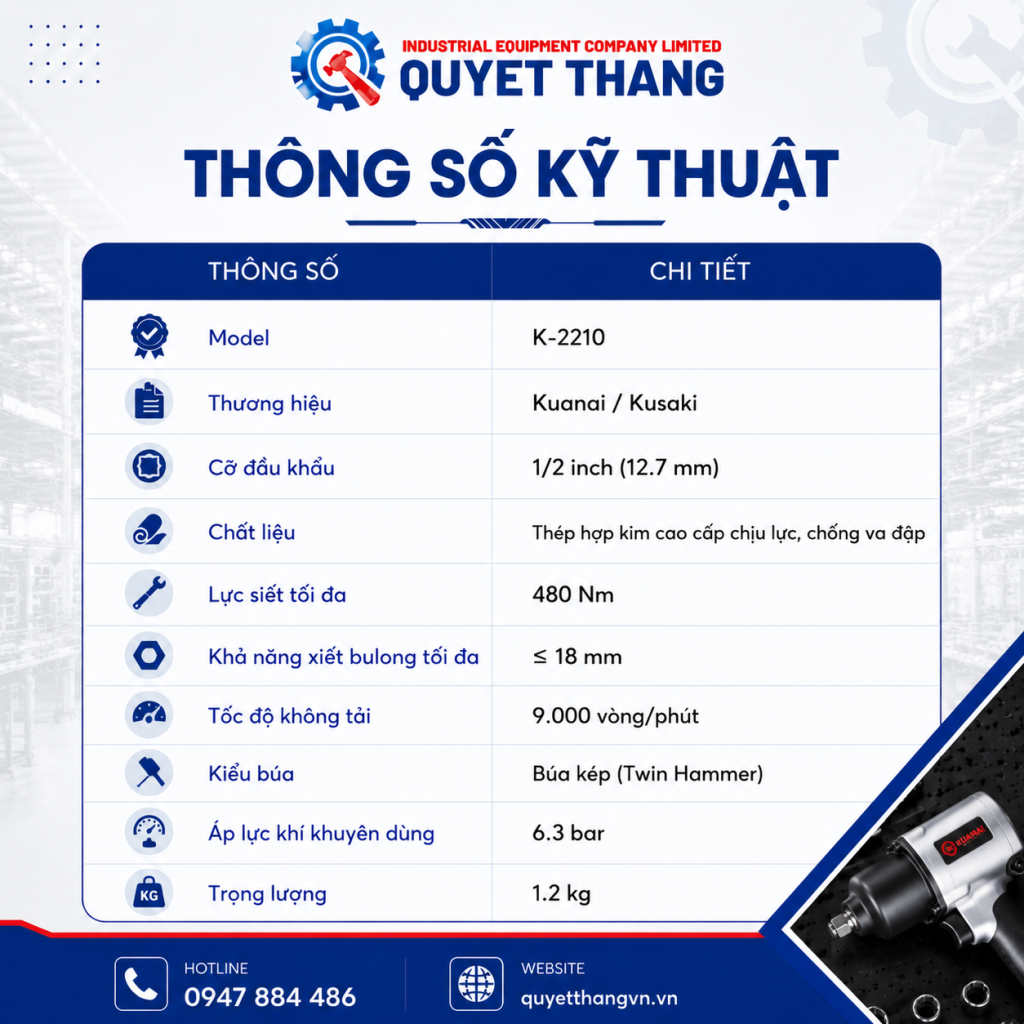 Súng vặn ốc Bulong 1/2” K-2210