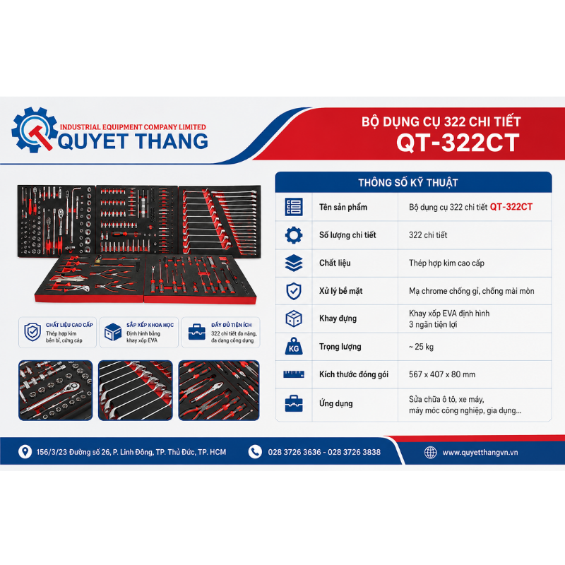 Bộ Dụng Cụ Sửa Xe ALLY QT-322CT Chính Hãng | 322 Chi Tiết Cao Cấp
