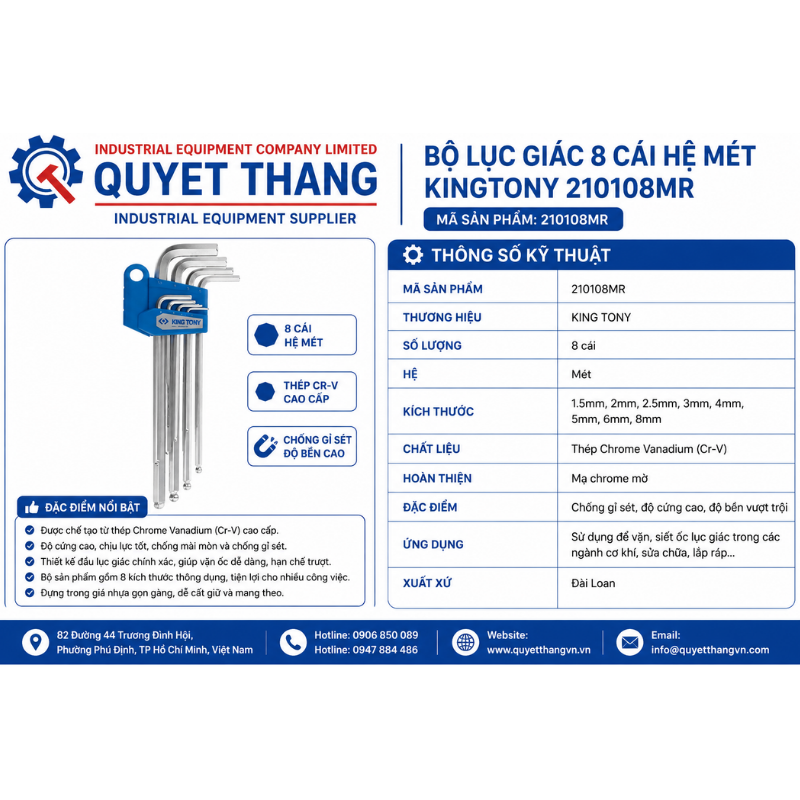 Bộ lục giác 8 cái hệ mét Kinhtony 210108MR - Ảnh 2