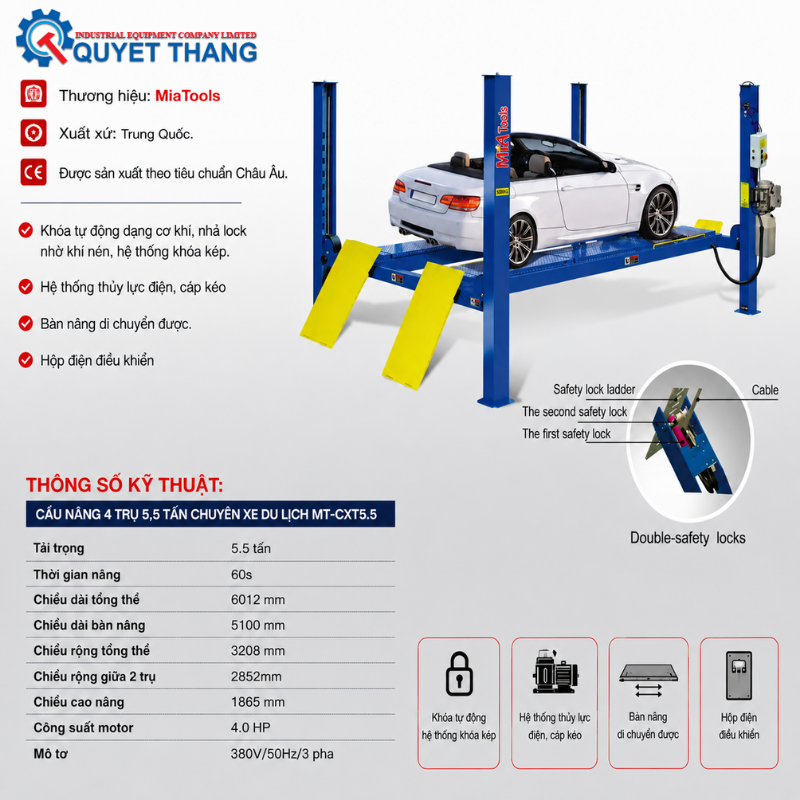 ts_Cầu nâng 4 trụ 5,5 tấn chuyên xe du lịch MT-CXT5.5
