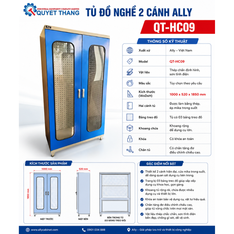 Thông số kĩ thuật của Tủ Đồ Nghề 2 Cánh ALLY QT-HC09
