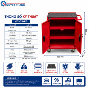 Thông số kỹ thuật Tủ đựng dụng cụ 2 cánh 3 ngăn QT-05-PT