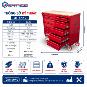 Thông số kỹ thuật Tủ dụng cụ 5 ngăn đôi mặt gỗ QT-5NKD