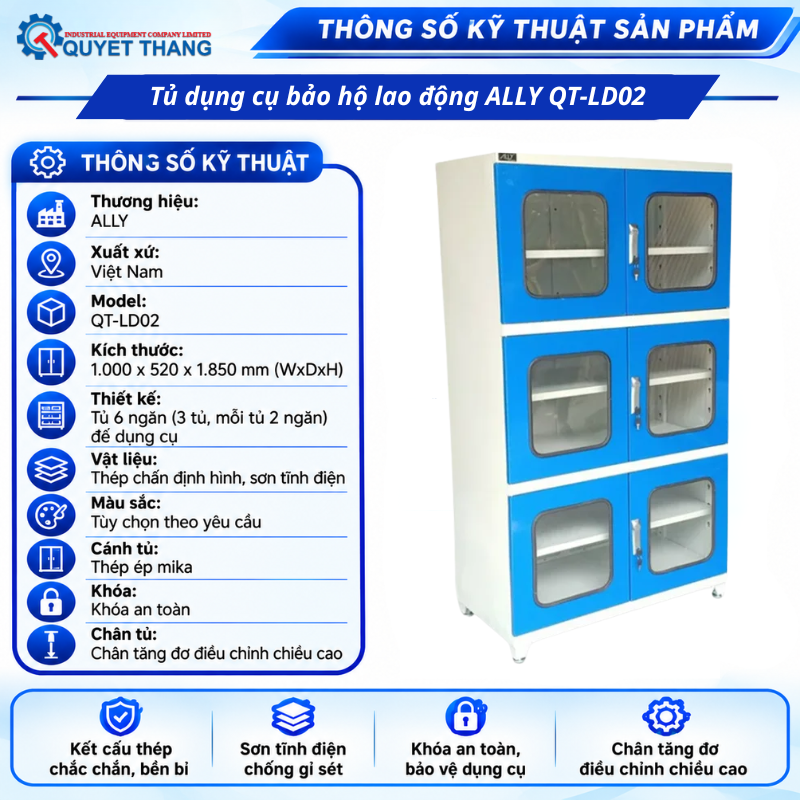Thông số kĩ thuật của tủ dụng cụ bảo hộ lao động ALLY QT-LD02