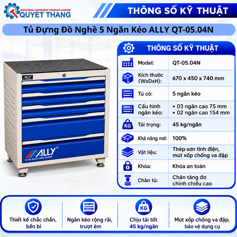 Tủ Đựng Đồ Nghề 5 Ngăn Kéo Nhỏ ALLY QT-05.04N - Ảnh 3