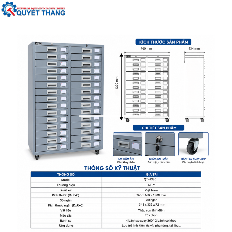 Thông số kỹ thuật tủ đựng hồ sơ A4 ALLY QT-HS30