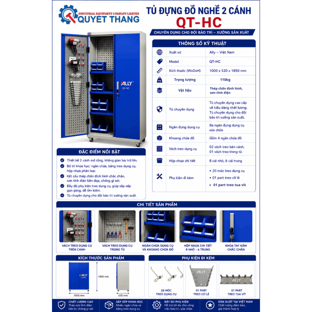 Thông số kĩ thuật của Tủ Treo Đựng Đồ Nghề ALLY QT-HC