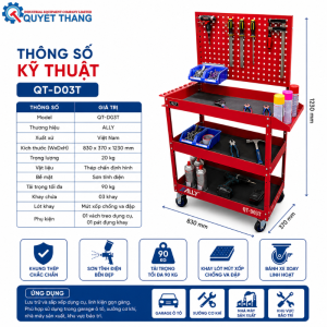 Thông số kỹ thuật Xe đẩy dụng cụ 3 ngăn ALLY QT-D03T