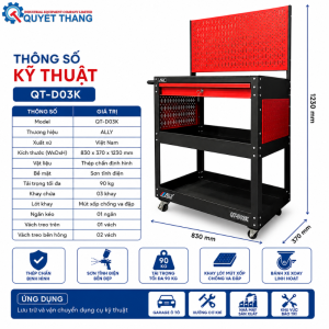 Thông số kỹ thuật Xe đẩy dụng cụ 3 ngăn có ngăn kéo QT-D03K