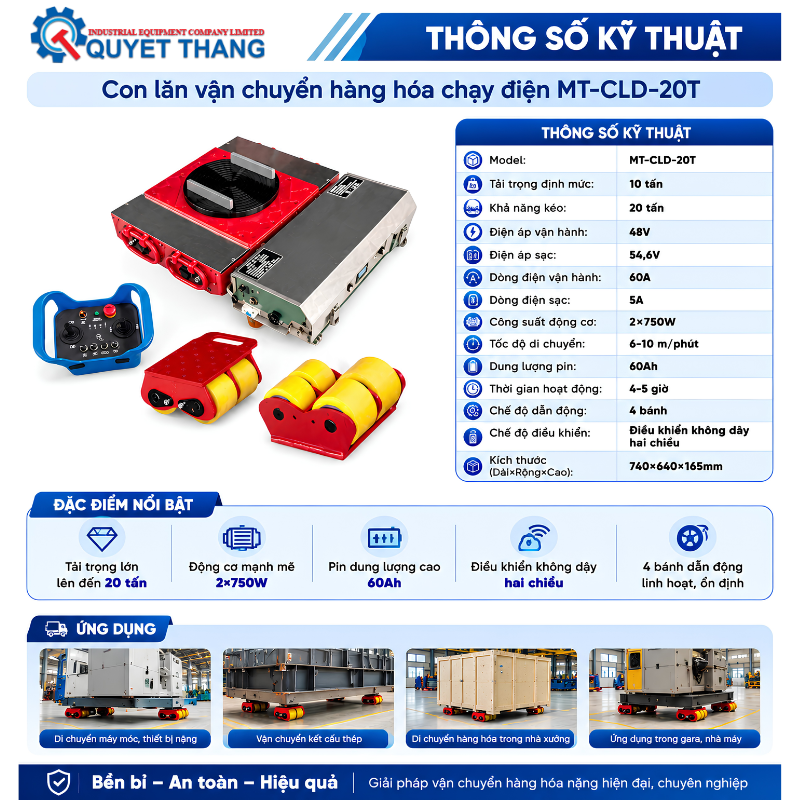 Con Lăn Vận Chuyển Hàng Hóa Chạy Điện MT-CLD-20T - Ảnh 4