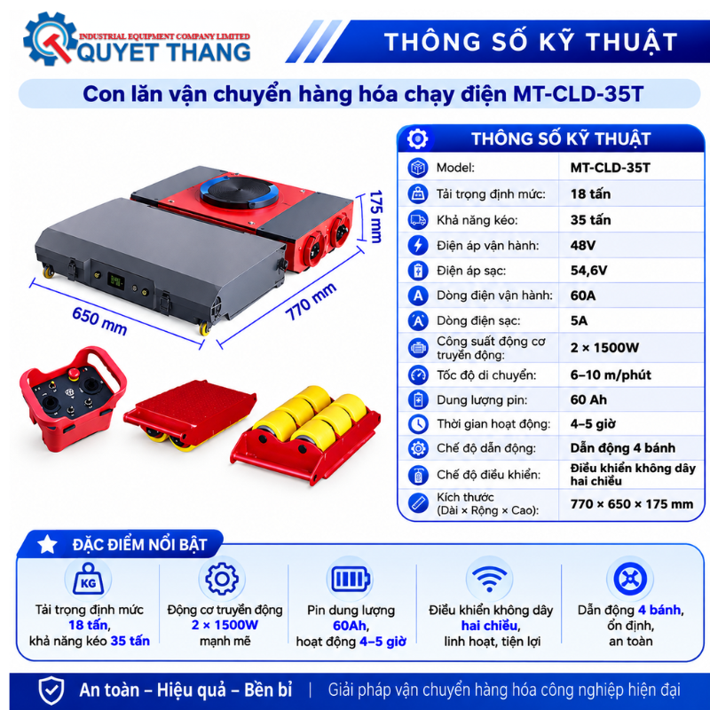 Con Lăn Vận Chuyển Hàng Hóa Chạy Điện MT-CLD-35T - Ảnh 3