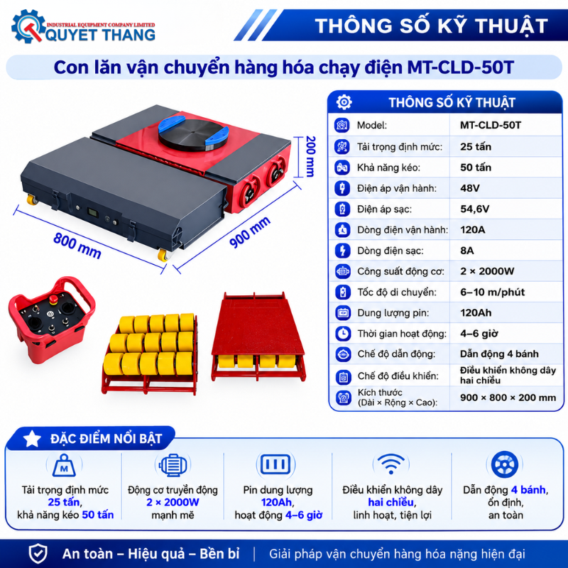 Con Lăn Vận Chuyển Hàng Hóa Chạy Điện MT-CLD-50T - Ảnh 3