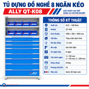 Thông số kỹ thuật Tủ đựng đồ nghề 8 ngăn kéo ALLY QT-K08